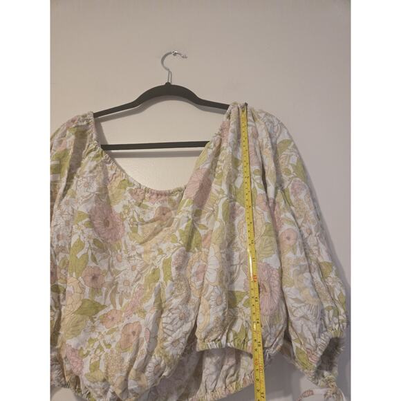 Rachel Zoe Sz XL Off the Shoulder Floral Crop Top Linen Blend Boho Cottagecore - Picture 5 of 5